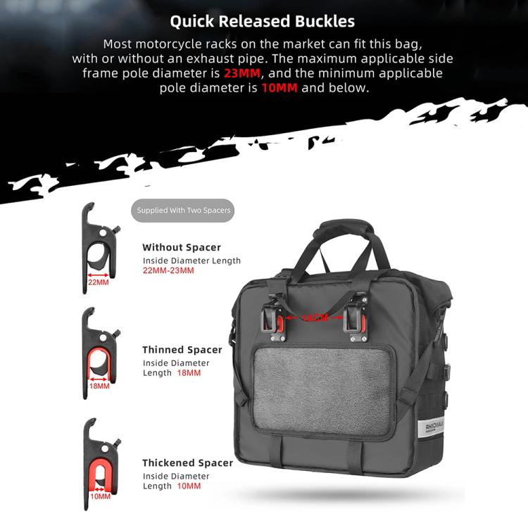 Rhinowalk MTR2050 25L-32L Expandable Large Capacity Quick-release Motorcycle Side Bag