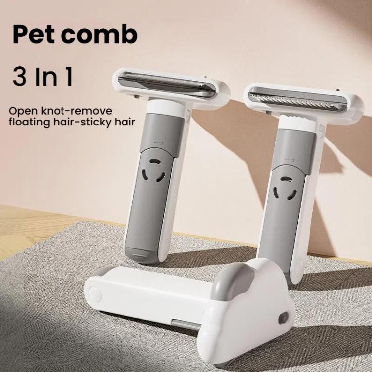 3-in-1 Pet Grooming Comb Sticky Roller for Cats and Dogs, Removes Loose Hair, Detangles