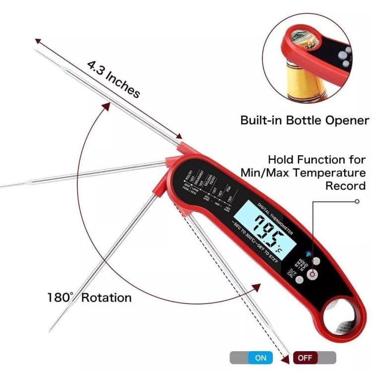 LCD Screen Digital Display Foldable Food Thermometer Kitchen Barbecue Thermometer
