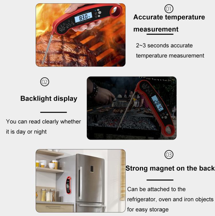 LCD Screen Digital Display Foldable Food Thermometer Kitchen Barbecue Thermometer