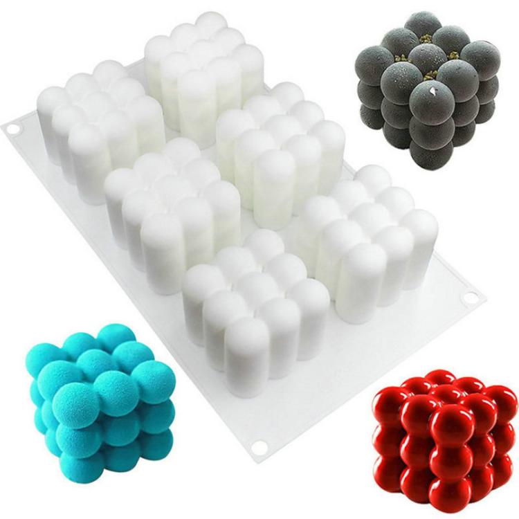 6-Cavity 3D Magic Cube Silicone Mousse Cake Mold Fondant Candle Mold