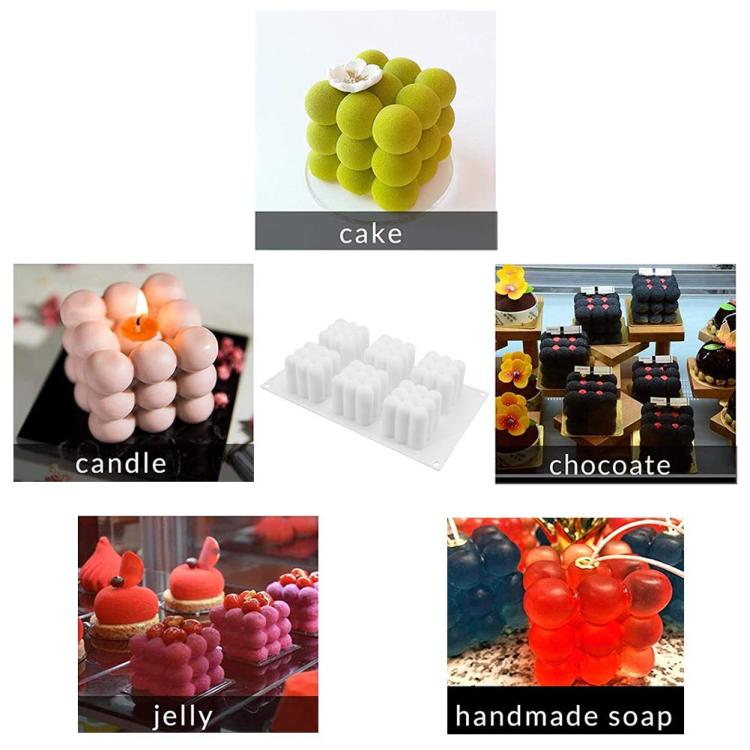6-Cavity 3D Magic Cube Silicone Mousse Cake Mold Fondant Candle Mold