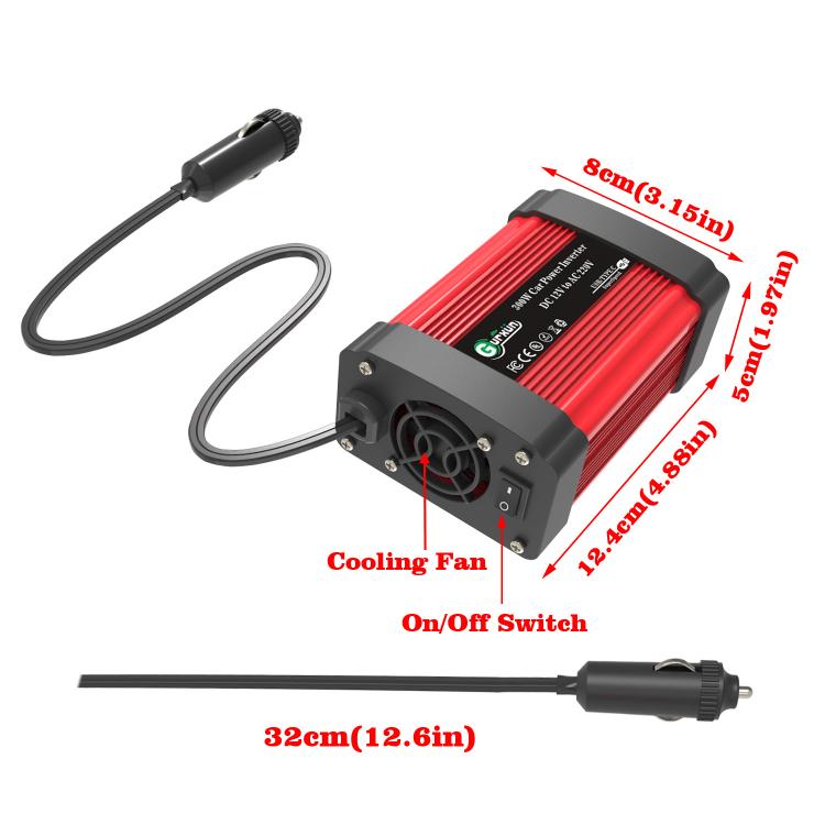 Gurxun Dual USB+Dual Type-C Charging Port Modified Square Wave Car Inverter