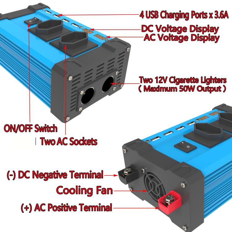 Gurxun 4 USB Ports Digital Display Modified Square Wave Inverter