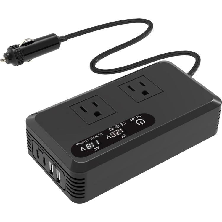Gurxun Dual Digital Display Car Inverter With 2 USB+2 Type-C Ports