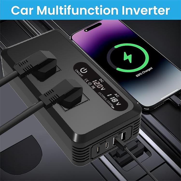 Gurxun Dual Digital Display Car Inverter With 2 USB+2 Type-C Ports