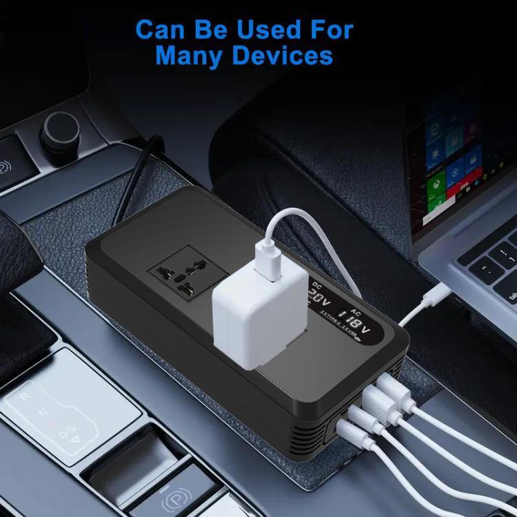 Gurxun Dual Digital Display Car Inverter With 2 USB+2 Type-C Ports