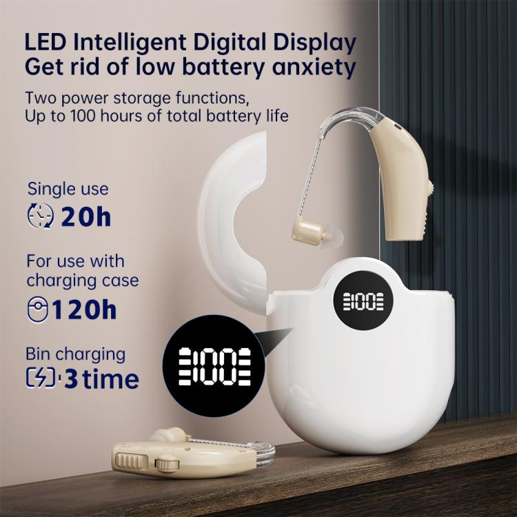 Noise-Cancelling Hearing Aid For Seniors With Digital Display And Charging Box