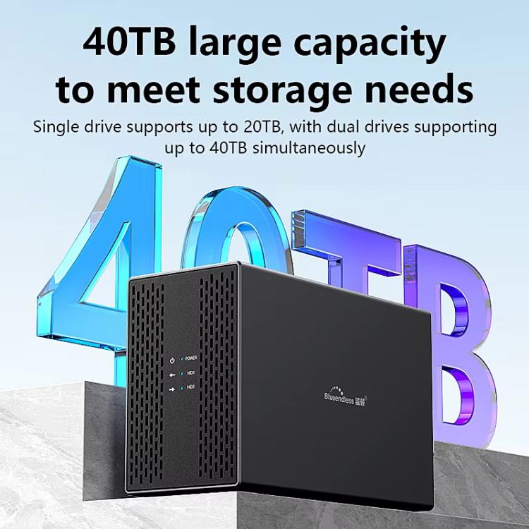 Blueendless DB3502F USB3.0/Type-C Non-array 2.5/3.5-inch Dual-Bay Mobile Hard Disk Box