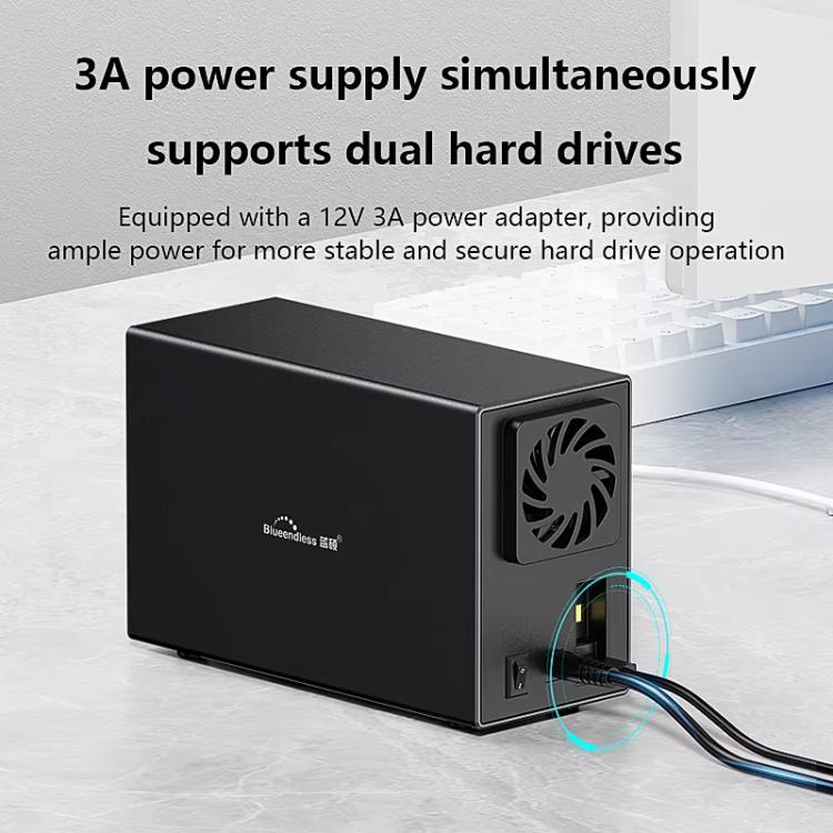 Blueendless DB3502F USB3.0/Type-C Non-array 2.5/3.5-inch Dual-Bay Mobile Hard Disk Box