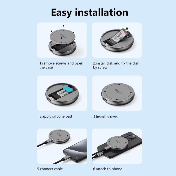 Blueendless M3NPD M.2 NVMe 2230/2242 Magnetic Phone Hard Disk Box
