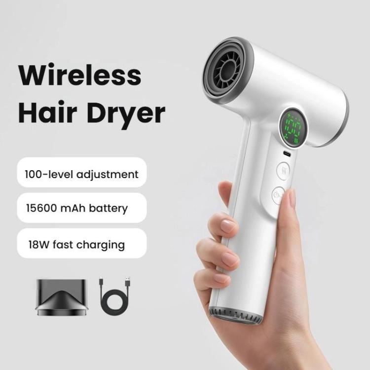 Wireless Hair Dryer With 30,000 RPM High-Speed Motor, 100-Level Adjustable Cool/Warm Air, 15600mAh Long-Lasting Battery