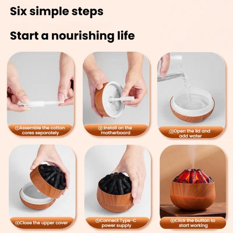 Simulated Charcoal Fire Ambient Night Light Humidifier USB Large Mist Flame Humidifier