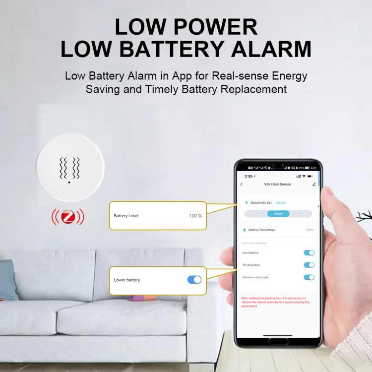 Compatible Tuya ZigBee Smart Vibration Tilt Sensor Real Time Shock Alarm Security Protection