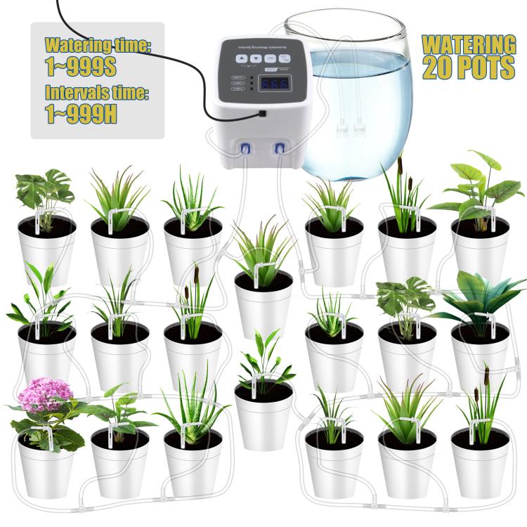 Smart Dual Pump Automatic Watering System 20 Drip Emitters Kit For Garden Plants - Battery/Electric Powered