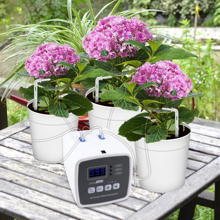 Smart Dual Pump Automatic Watering System 20 Drip Emitters Kit For Garden Plants - Battery/Electric Powered
