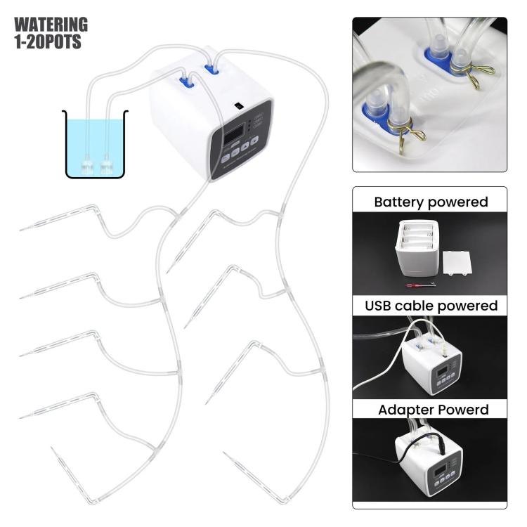 Smart Dual Pump Automatic Watering System 20 Drip Emitters Kit For Garden Plants - Battery/Electric Powered