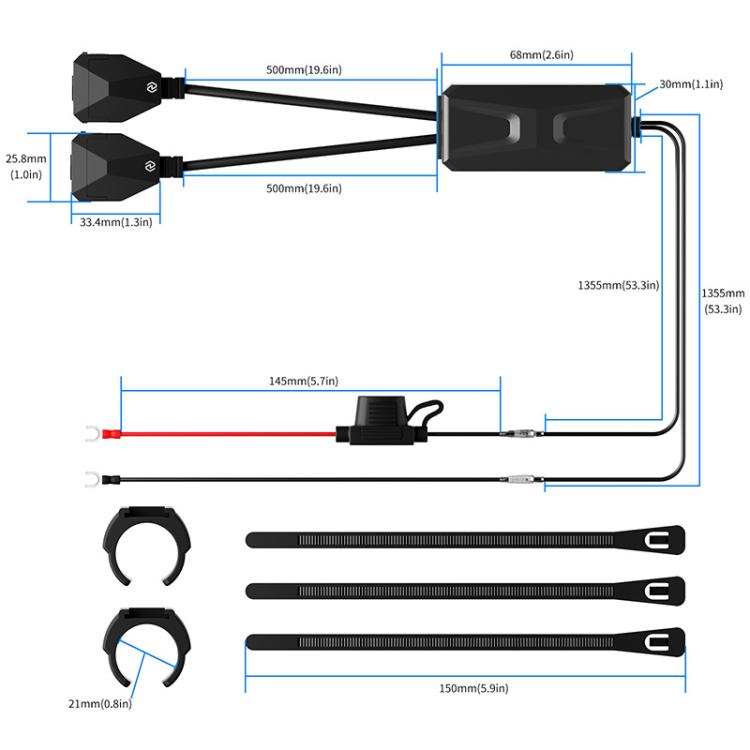 WUPP 2 in 1 QC3.0 Waterproof PD Fast Charging Motorcycle Mobile Phone USB Charger