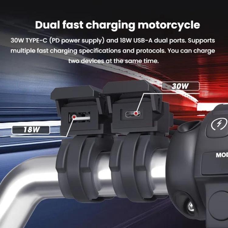 WUPP 2 in 1 QC3.0 Waterproof PD Fast Charging Motorcycle Mobile Phone USB Charger