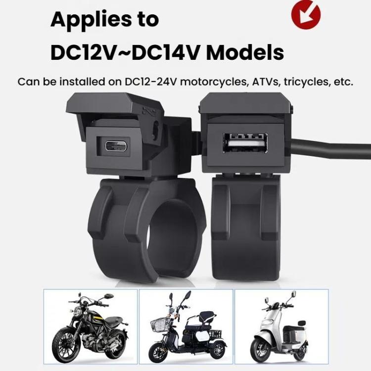 WUPP 2 in 1 QC3.0 Waterproof PD Fast Charging Motorcycle Mobile Phone USB Charger