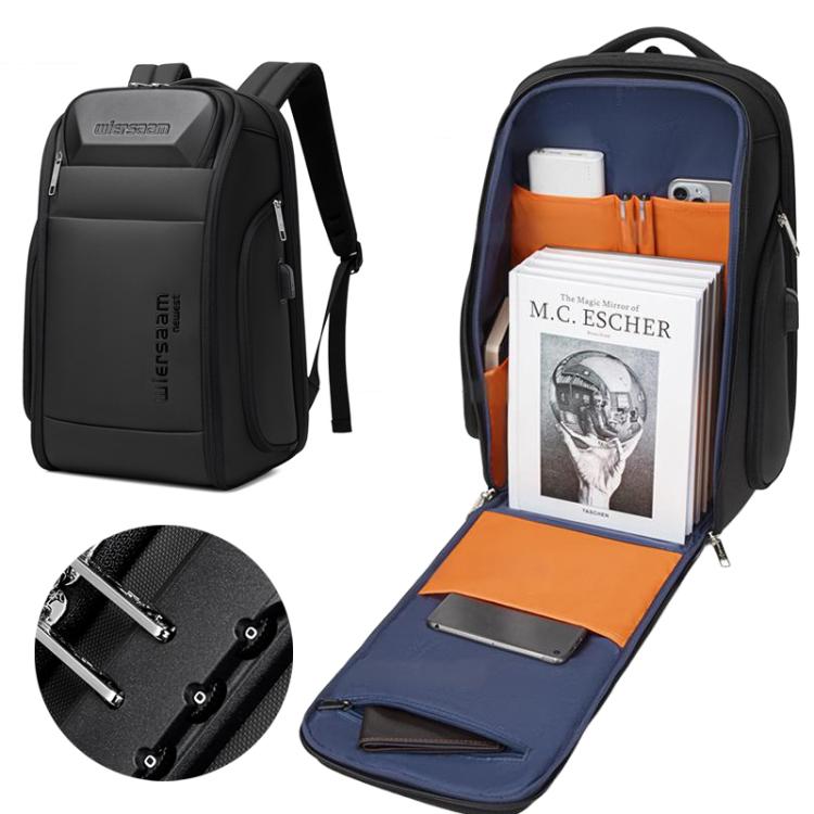 Wiersaam Men Waterproof Anti-Theft Business Backpack Travel Laptop Bag With USB Charging Port & Password Lock