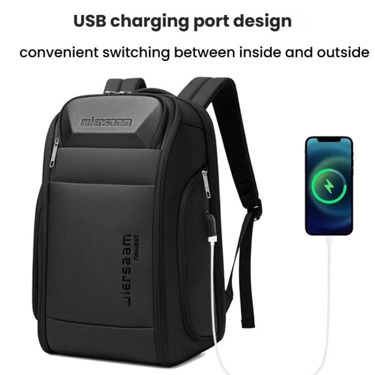 Wiersaam Men Waterproof Anti-Theft Business Backpack Travel Laptop Bag With USB Charging Port & Password Lock