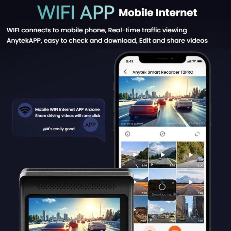 Anytek T2 PRO 3.0 Inch 2K HD Night Vision Recorder Hidden Car Camera Front And Rear Dual Recording