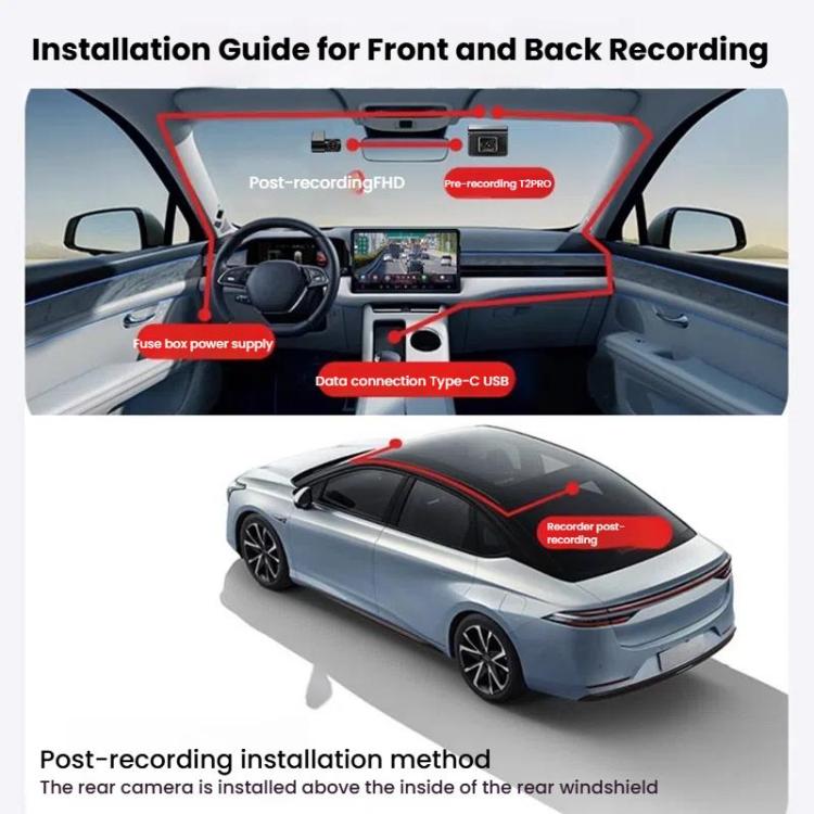 Anytek T2 PRO 3.0 Inch 2K HD Night Vision Recorder Hidden Car Camera Front And Rear Dual Recording