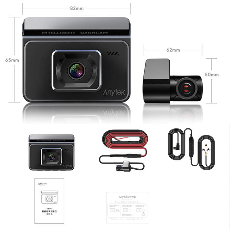 Anytek T2 PRO 3.0 Inch 2K HD Night Vision Recorder Hidden Car Camera Front And Rear Dual Recording