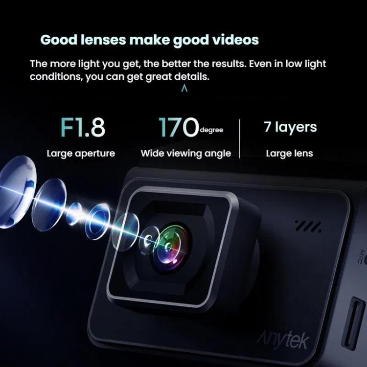 Anytek T2 PRO 3.0 Inch 2K HD Night Vision Recorder Hidden Car Camera Front And Rear Dual Recording