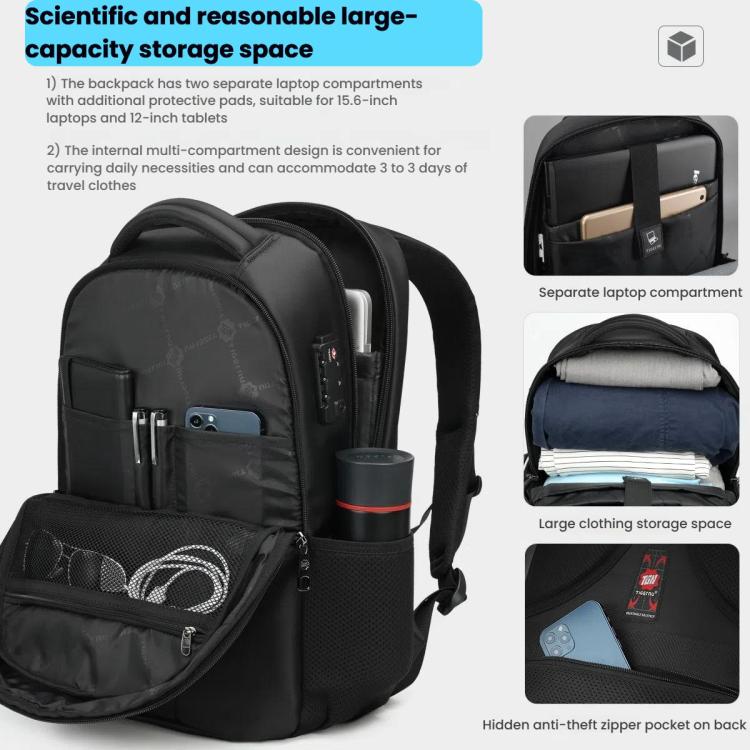 Men Business Anti-Theft Laptop Backpack With USB Charging Port, Reflective Strips & TSA Lock