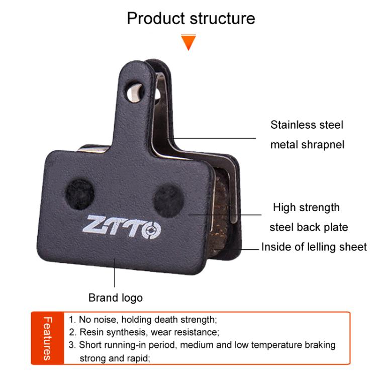 2pairs ZTTO Bicycle Disc Braking Pads Mountain Bike Semi-Metallic Resin Brake Pads