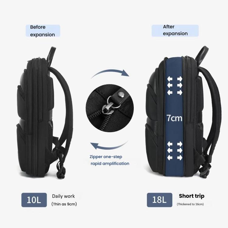 Men Expandable Waterproof Lightweight Laptop Backpack With Floating Zipper