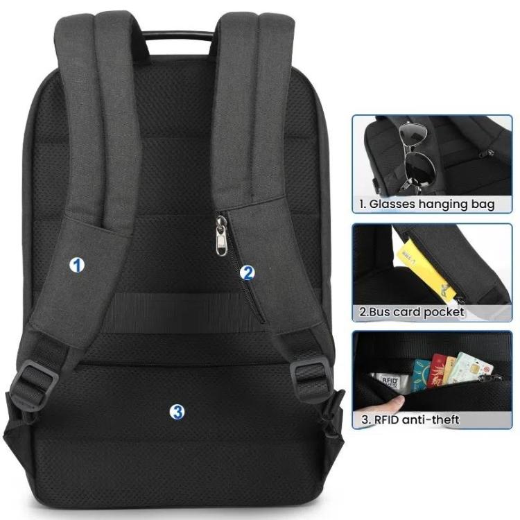 Men Anti-Theft Laptop Backpack with USB Charging Port, Headphone Hole & Comfort Shoulder Straps for Travel, Work Commute