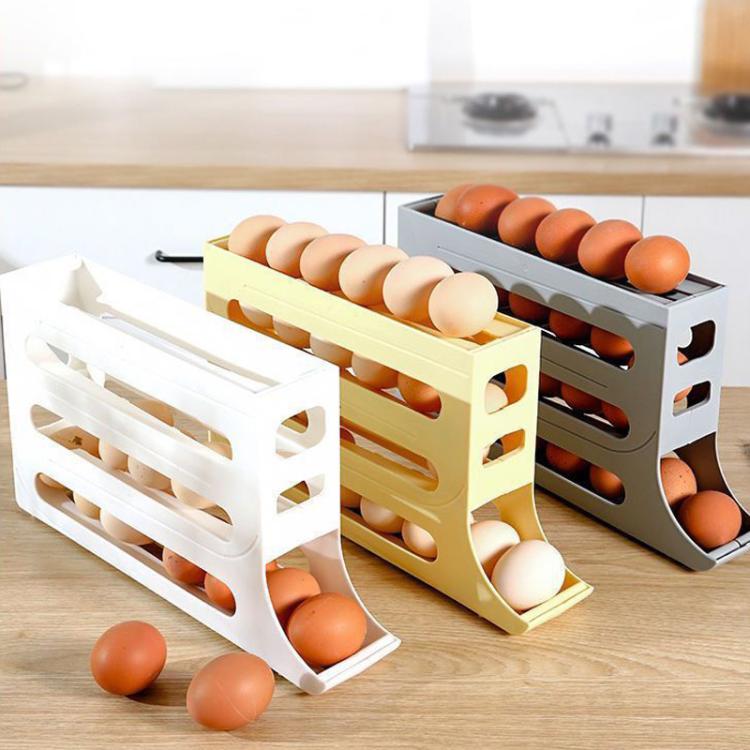2pcs Kitchen Eggs Organizer 4-layer Slide Refrigerator Eggs Rack Automatic Rolling Tray Drop-proof Carton