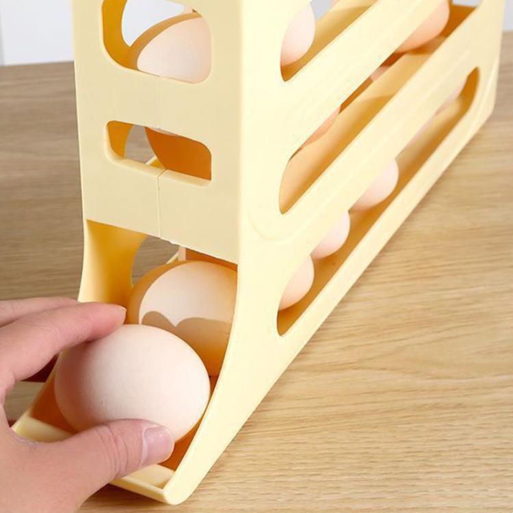 2pcs Kitchen Eggs Organizer 4-layer Slide Refrigerator Eggs Rack Automatic Rolling Tray Drop-proof Carton