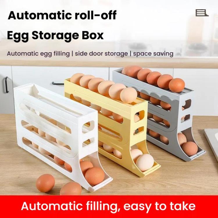 2pcs Kitchen Eggs Organizer 4-layer Slide Refrigerator Eggs Rack Automatic Rolling Tray Drop-proof Carton