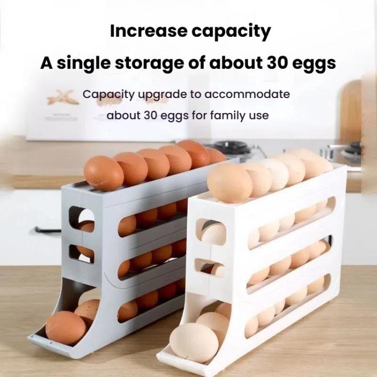 2pcs Kitchen Eggs Organizer 4-layer Slide Refrigerator Eggs Rack Automatic Rolling Tray Drop-proof Carton