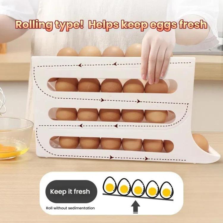 2pcs Kitchen Eggs Organizer 4-layer Slide Refrigerator Eggs Rack Automatic Rolling Tray Drop-proof Carton