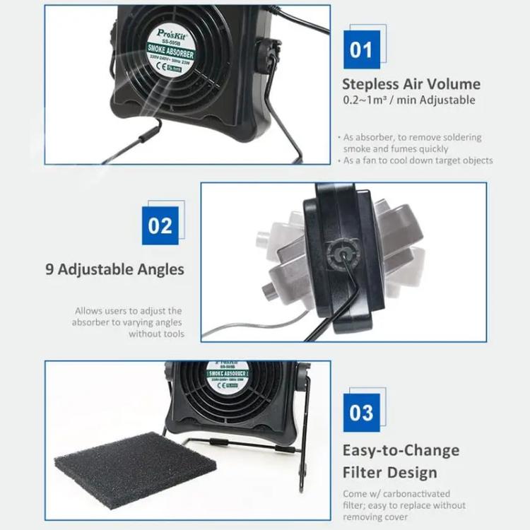 ProsKit SS-595H  Soldering Fume Extractor With Blowing/Suction, Adjustable Wall/Desk Mount -