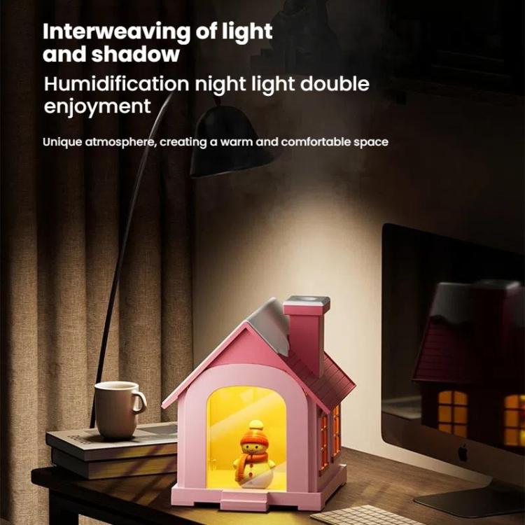 500ML Portable Mini Snow House Humidifier USB Desktop Snowman Colorful Ambient Light Air Humidifiers