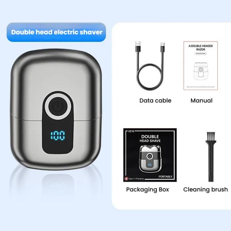 Portable Mini Dual Head Electric Shaver for Men - LCD Display, Floating Blades, Waterproof, USB-C Rechargeable