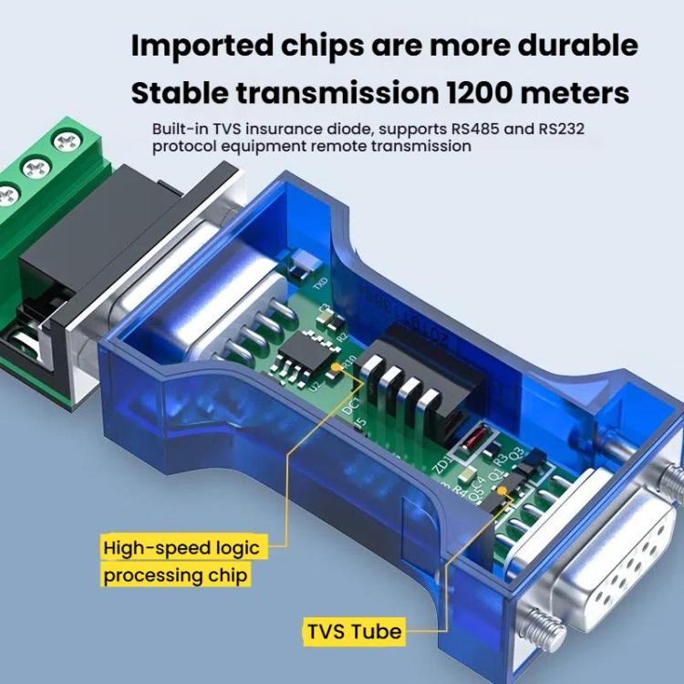 DTECH RS232 To RS485 Bi-Directional Converter With Surge & Transient Protection - Opto-Isolated Passive Interface