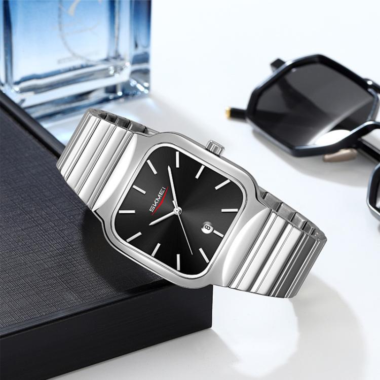 SKMEI 9361 Steel Strap Textured Dial Watch Business Casual Square Quartz Watch