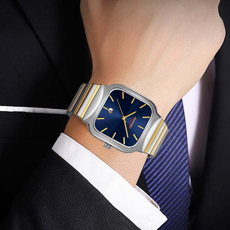 SKMEI 9361 Steel Strap Textured Dial Watch Business Casual Square Quartz Watch
