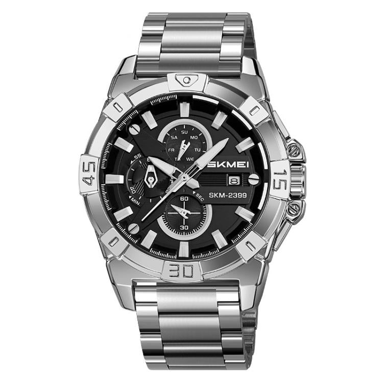 SKMEI 2399 Three-eye Six-pin Steel Band Quartz Watch Men Business Casual Watch