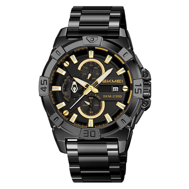 SKMEI 2399 Three-eye Six-pin Steel Band Quartz Watch Men Business Casual Watch