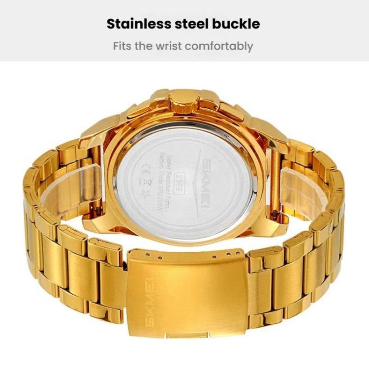 SKMEI 2399 Three-eye Six-pin Steel Band Quartz Watch Men Business Casual Watch