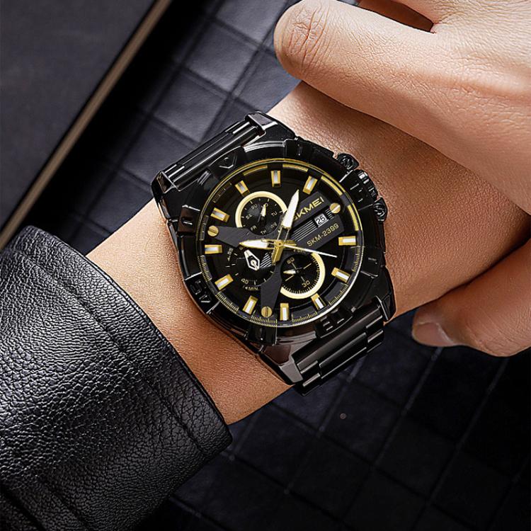 SKMEI 2399 Three-eye Six-pin Steel Band Quartz Watch Men Business Casual Watch