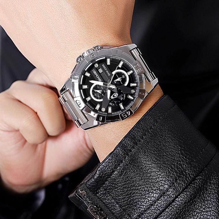 SKMEI 2399 Three-eye Six-pin Steel Band Quartz Watch Men Business Casual Watch